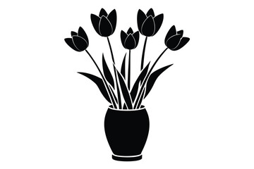 Black Tulips in Vase Silhouette Classic Floral Design Element for Creative Projects