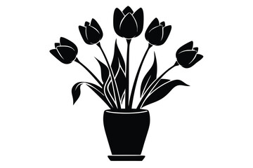 Elegant Black Tulip Bouquet in Vase Silhouette Floral Arrangement Minimalist Art