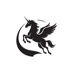 Winged Unicorn Silhouette with Abstract Shape