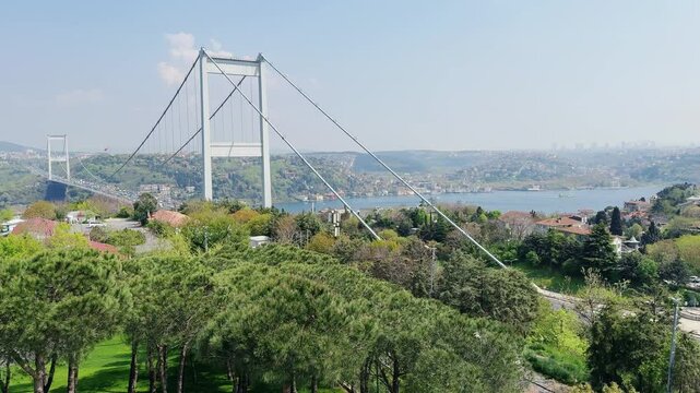 Breathtaking view of Sultan Mahmud Fatih Bridge over the Bosphorus on a sunny day in Istanbul