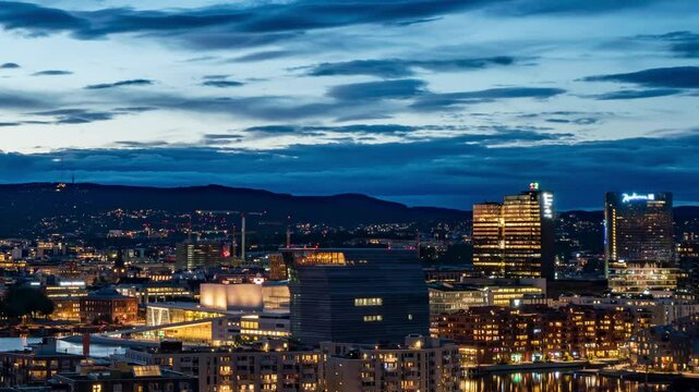 Dynamic Nightlife at Aker Brygge Oslo Timelapse - Yachts and Crowds