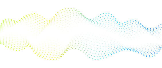 Wave pattern of flowing dots , gradient rainbow color . Nanotechnology concepts . Abstract design element , banner for music. Vector illustration