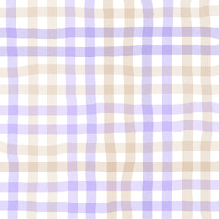 Purple Brown Beige Plaid Gingham Check Hand Drawn Background Pattern Overlay