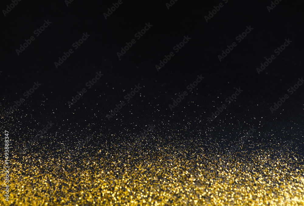 Poster golden glitter sand texture border on black, abstract background with copy space. yellow dusty shimm