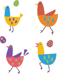 Whimsical Easter Chickens and Eggs – Colorful Hand-Drawn Vector Illustration