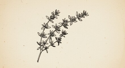 Elegant hand-drawn thyme sprigs on textured paper creating a rustic effect