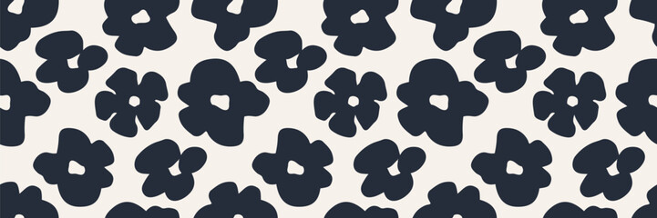 Fototapeta premium Abstract flower seamless background. Minimalistic modern floral pattern in black and white. Ideal for textile design, wallpaper, covers, cards, invitations, and posters. Vector illustration