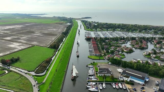 Aerial from old sailing boats with the 'stront race'  in Workum Friesland the Netherlands