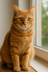 Orange cat under soft natural light from window
