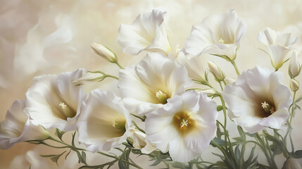 Fototapeta premium Elegant wedding invitation card background vector. Minimal hand painted Lisianthus botanical flowers texture template background. Design for wedding, vip cover, poster, rsvp moderncard.Valentine's Day