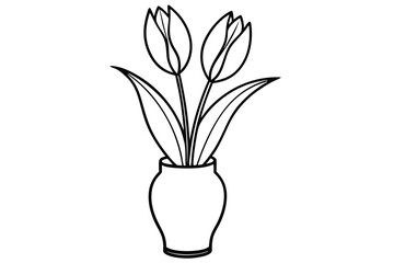 Two Tulip Flowers in a Vase Illustration, Outlined Floral Arrangement Image Art