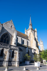 Narrow streets and old church in grand cru champagne village Ay-Champagne in Marne river valley, France