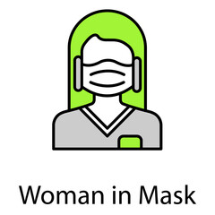 Vector Icon Of Woman Wearing Face Mask
