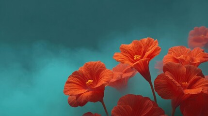 Close-up of a group of orange flowers. the flowers are in full bloom and have multiple petals that are slightly curled at the edges. the petals are a vibrant orange color and have a yellow center.