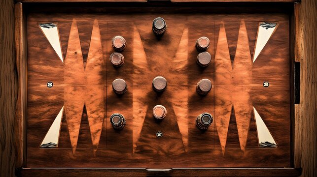 Antique Wooden Backgammon Board Game Setup