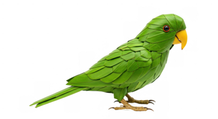 Tropical bird parrot created from green leaf organic concept eco nature environment sustainability foliage wildlife isolated on transparent background, png file