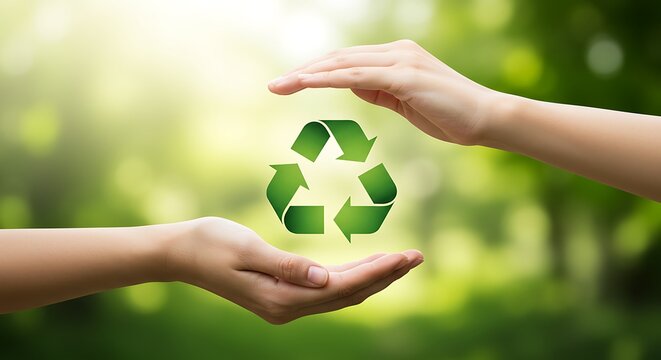 Recycle Symbol in Caring Hands Nature Conservation Green Ecology Environmental Protection Sustainable Living Eco Friendly Awareness Responsibility and Future Generations Well Being