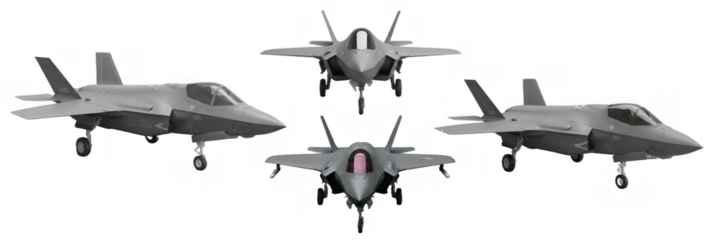 Jet aircraft fighter landing gear military aviation power stealth airstrike combat mission weapon system modern warfare isolated on transparent background, png file