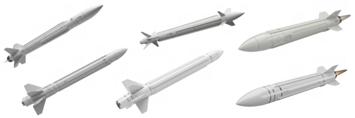 Airborne missile weapon design modern technology long range surface air projectile model aerodynamic guidance rocket isolated on transparent background, png file