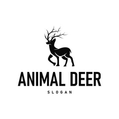 deer logo silhouette concept with majestic and luxurious deer animal and antlers black silhouette of forest animal, nature design template illustration