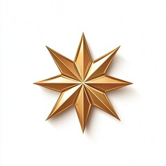 Obraz premium Golden, eight-pointed star, faceted, 3D, illuminated