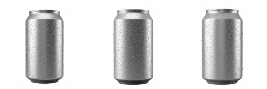 Metallic beverage can mockup cold drink aluminum container soda beer energy refreshment isolated on transparent background, png file