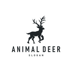 deer logo silhouette concept with majestic and luxurious deer animal and antlers black silhouette of forest animal, nature design template illustration