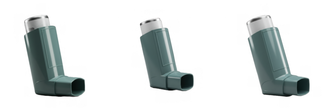 Inhaler medical asthma device respiratory health treatment breathing aid pharmaceutical equipment isolated on transparent background, png file