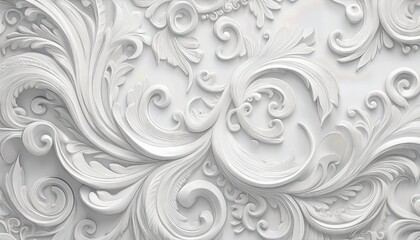 Elegant White Rococo Pattern Backdrop Timeless Beauty Embodied in a Luminous, th CenturyInspired Wallpaper, Exuding an Aura of Opulence and Elegance.