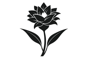 Stylized Dark Blossom with Leaves Silhouette Elegant Floral Design Element for Crafts and Graphics