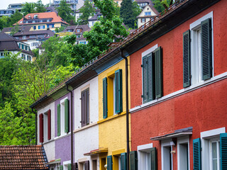 Colorful Row of Houses in Zurich with Vibrant Facades