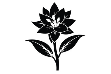 Elegant Black Flower Silhouette with Petals and Leaves Floral Design Element