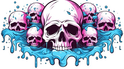 Ethereal Spirits Emerging from Skull Eye Sockets Vector Illustration
