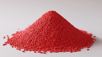 Red plastic pellets granules photo pile heap