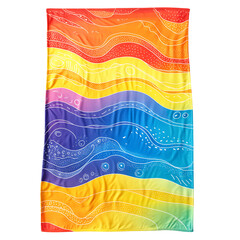 Cheerful Beach Towel with Expansive Playful Doodle Isolated on Transparent Background