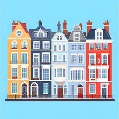 Fototapeta premium Classic British Architecture: Row of UK Town Houses in London, English Homes