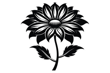 Detailed Black Floral Design with Stem and Leaves, Vector Illustration Graphic