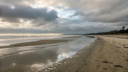 Cloudy Weather at the Beach with Water Reflections