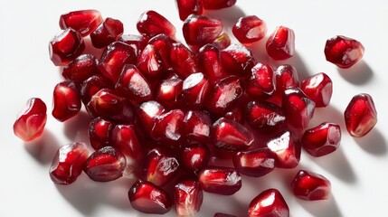 Vibrant Red Pomegranate Arils Scattered on a Bright Surface Inviting a Burst of Flavor