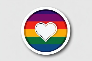 Obraz premium A round sticker with the rainbow flag and a white heart, in a simple vector graphic style on a solid background Generative AI