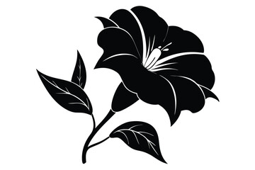Stunning Black Flower Silhouette With Leaves Design, Botanical Art Print, Modern Decor