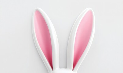 White and pink bunny ears close-up, smooth glossy texture, isolated on a white background. Concept of Easter or playful animal design. 3D Rendering,
