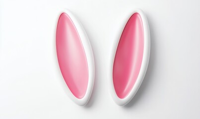 White and pink bunny ears close-up, smooth glossy texture, isolated on a white background. Concept of Easter or playful animal design. 3D Rendering,
