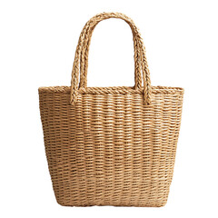 Elegant Straw Tote Bag with Graceful Woven Texture Isolated on Transparent Background
