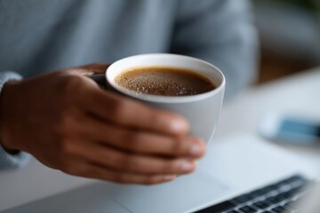 A programmer in coffee shop, natural light professional photo on white background
