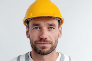 A construction worker on white background, minimalist design professional photo on white background