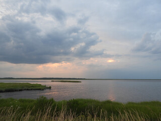 Beautiful evening scenery of the wetlands within the Bombay Hook National Wildlife Refuge, Kent County, Delaware. 