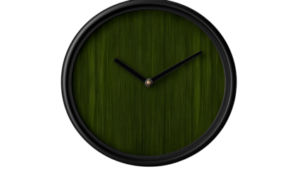 Olive green clock with hands, time concept, isolated, cut out transparent