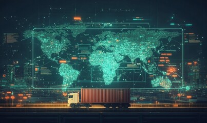 Digital map interface showing logistics and transportation tracking system for efficient delivery and network management

