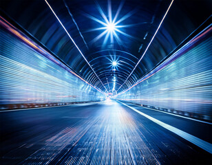 dynamic light trails in an urban tunnel at night